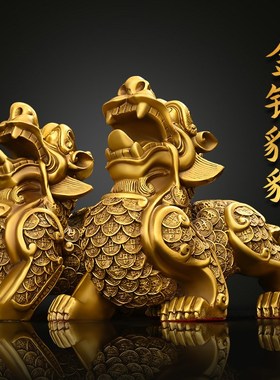 纯铜貔貅摆件金钱貔貅公r母一对居家桌面装饰办公室收银台装饰摆