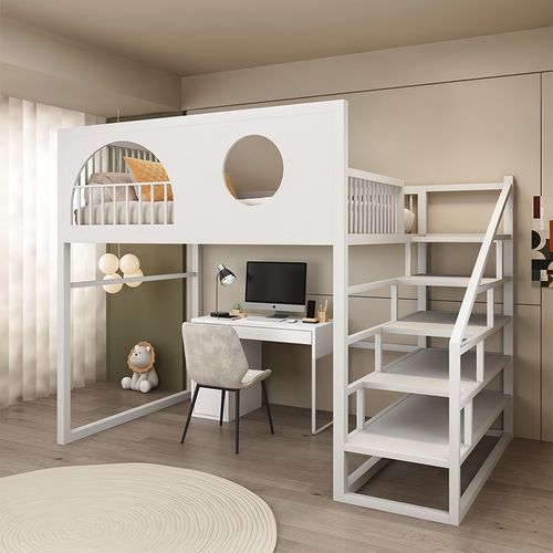 高架床带步梯单上层二层阁楼床覆式二楼高低床交错式错位上床下桌