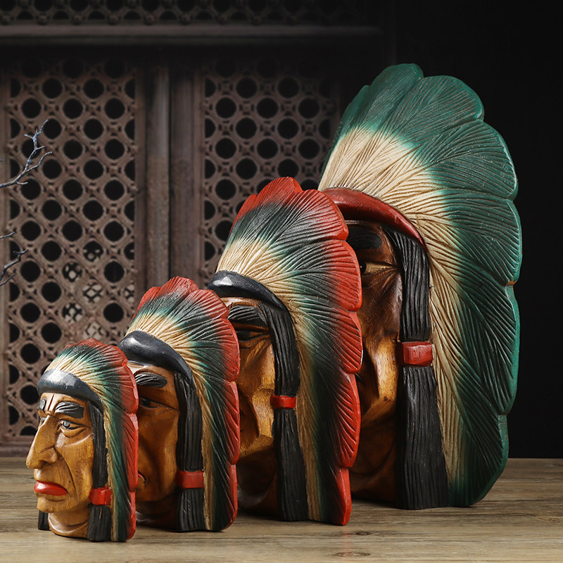 木雕印第安酋长泰国手工艺品木雕人物桌面装饰脸谱摆设,特色手工艺,脸谱,淘宝优惠券,粉丝福利购,淘宝优惠卷