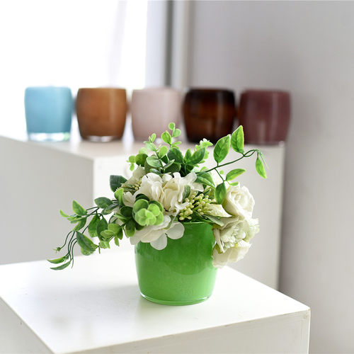 彩色时尚迷你玻璃瓶台面多肉水培桌面杂物罐笔筒装饰品