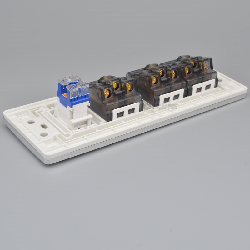 118型四位六类网络带3个五孔插座CAT6千兆电脑网线网口墙壁面板插