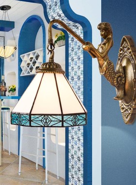 欧式地中海卧室LED壁灯玻璃灯具创意客厅床头灯浴室蓝色墙灯