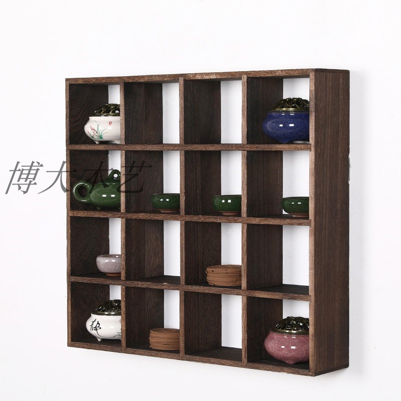 博古架实木中式壁挂墙上多宝阁隔断简约现代古董展示茶具收纳