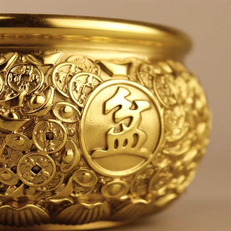 黄铜招财聚宝盆铜钱元宝客厅财位玄关办公室公业收银台,家居饰品,桌面摆件,淘宝优惠券,粉丝福利购,淘宝优惠卷