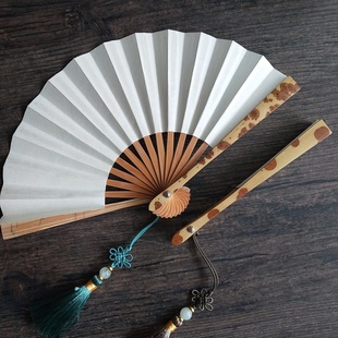 红湘妃折扇天然斑竹小扇子 迷你掌中宝茶道文玩折扇 空白寸竹扇