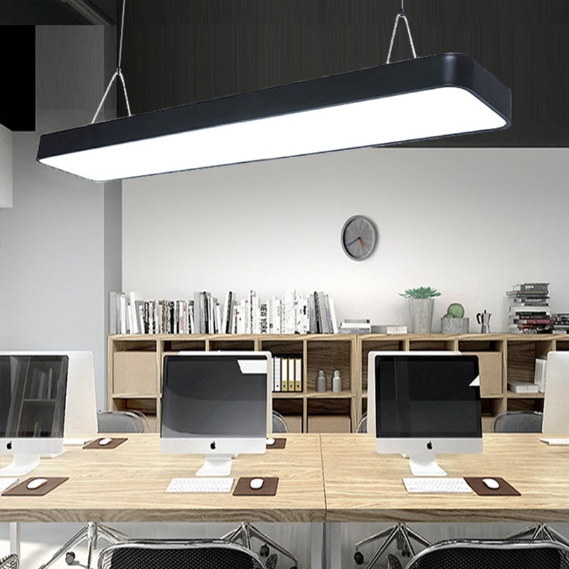 led圆角木纹办公吊线灯商场健身房长条办公灯长方形办公室吊灯