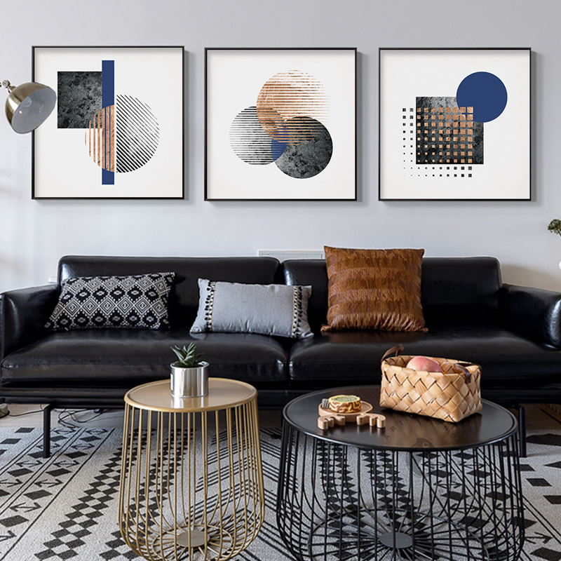 几何抽象正方形装饰画圆形矩形色块组合现代简约客厅沙发玄关挂画图片
