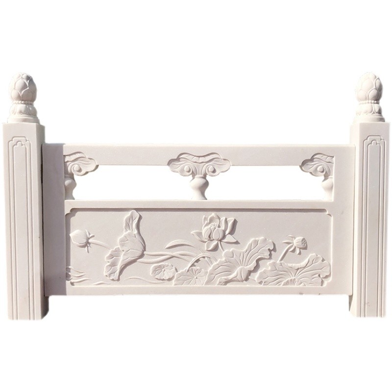 石雕汉白玉栏杆花岗岩栏板学校升旗台围栏河道桥护栏设计中式浮雕