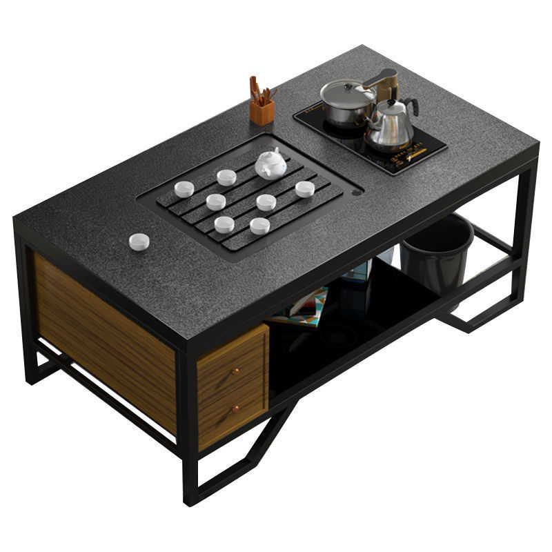 火烧石茶几功夫茶桌办公室商务接待现代铁艺火山石喝茶桌