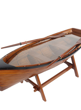 欧式仿古落地客厅多功能装饰船玻璃茶几实木橱柜咖啡桌形茶几