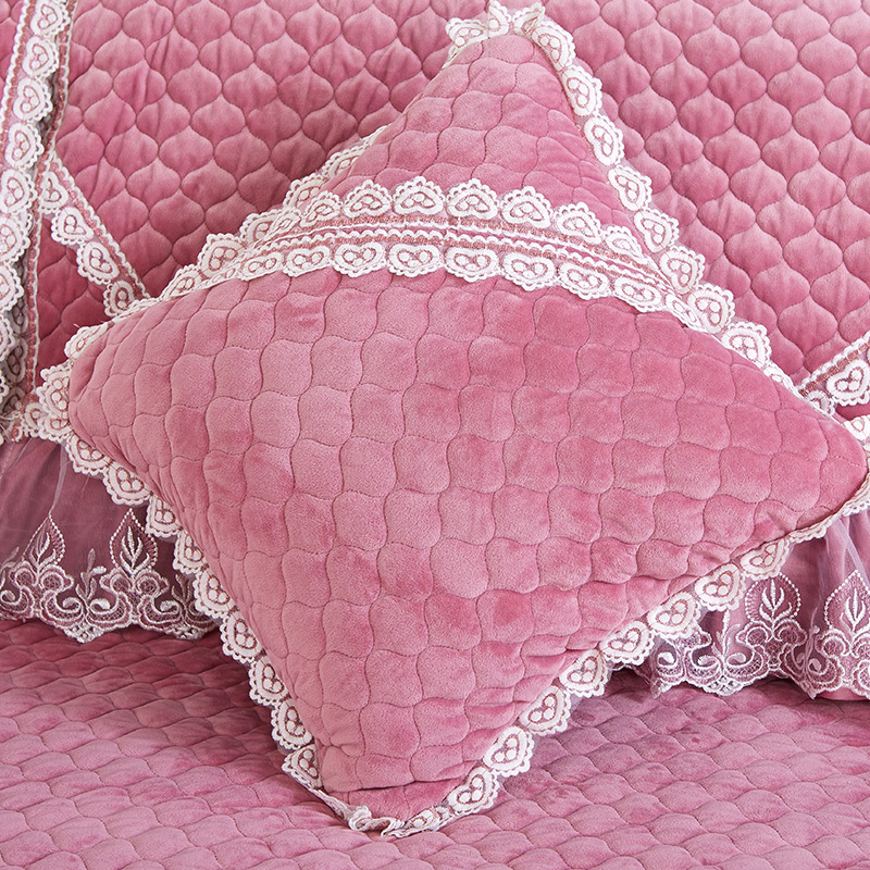 蕾丝沙发垫防滑冬天季加厚短毛绒珊瑚绒皮沙发套罩巾坐垫布艺全包