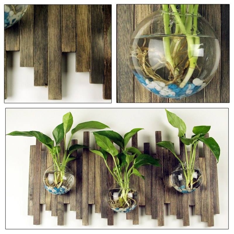 复古做旧壁饰木质挂件水培玻璃花插家居玄关墙上装饰品创意花架