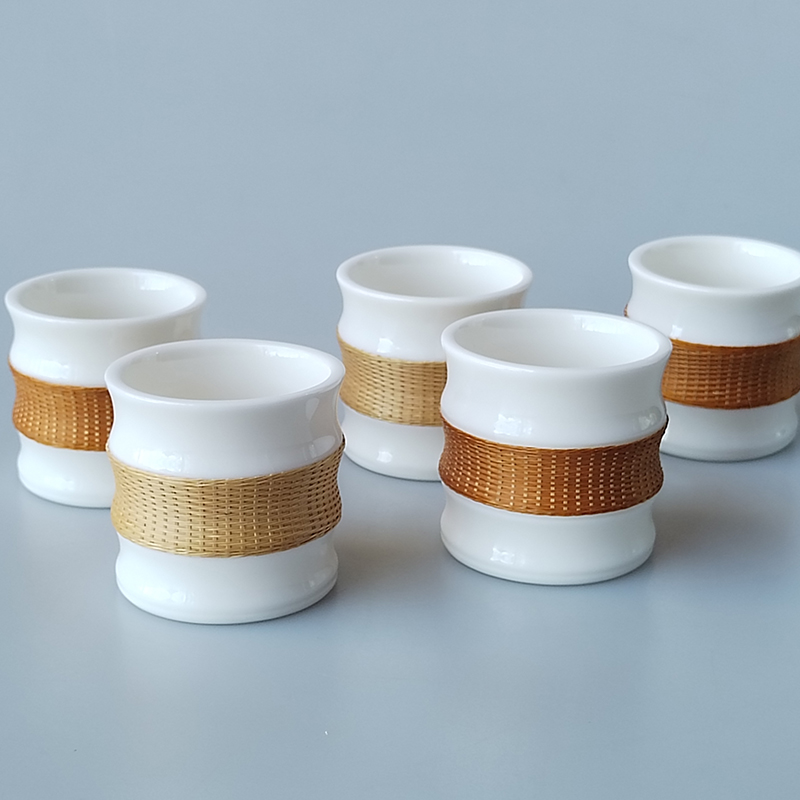 非遗手工竹丝扣瓷茶杯竹节手握杯瓷胎竹编茶具杯礼盒商务送礼