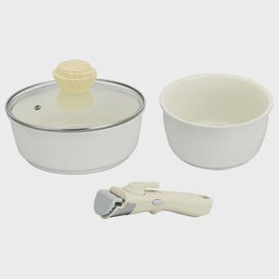 麦饭石平底锅奶锅家用R户外厨具露营炊具 可拆卸把手不粘锅具套装