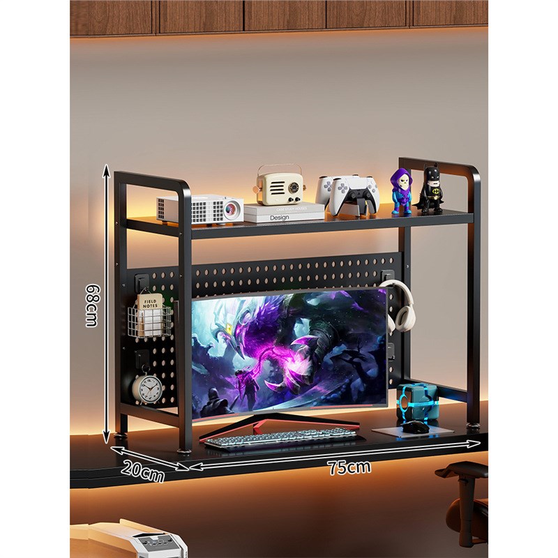 桌面多层书架书桌分层收纳置物架铁艺装饰架学生电脑桌多层洞洞板