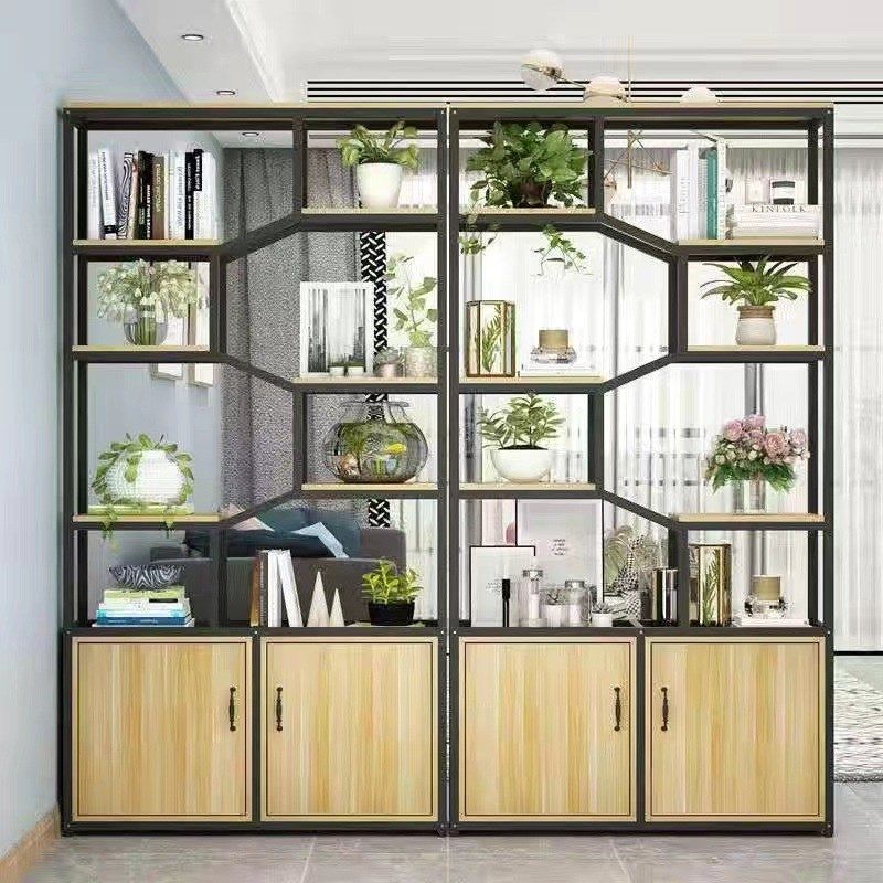 铁艺博古架实木中式多宝阁古董隔断展示柜玄关办公室书架简约现代
