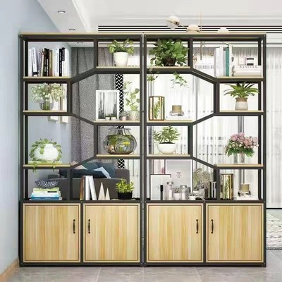 铁艺博古架实木中式多宝阁古董隔断展示柜玄关办公室书架简约现代
