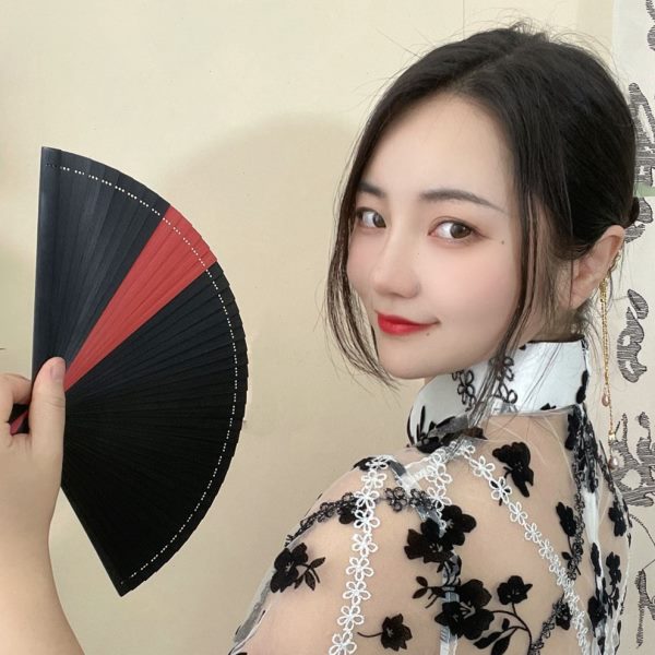 全竹扇子古风小扇子迷你中国风喷绘复古风男女折扇绿色跳舞蹈扇夏
