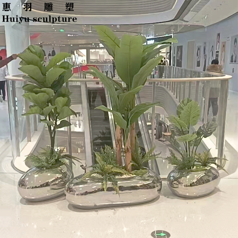 金属鹅卵石水滴不锈钢花盆槽盆栽定制抽象造型庭院摆件雕塑装饰品