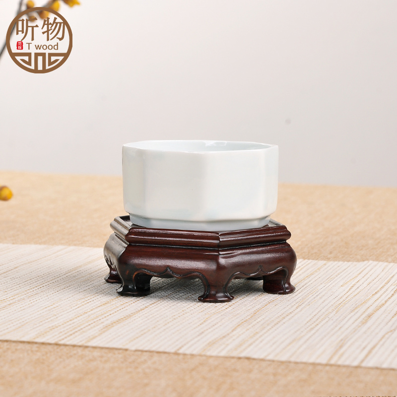红木整料雕刻工艺品底座实木六角边形奇石头玉器茶壶茶具底座