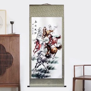 手绘国画马徐悲鸿弟子朱勇真迹马到成功挂画客厅办公室卷轴装饰画