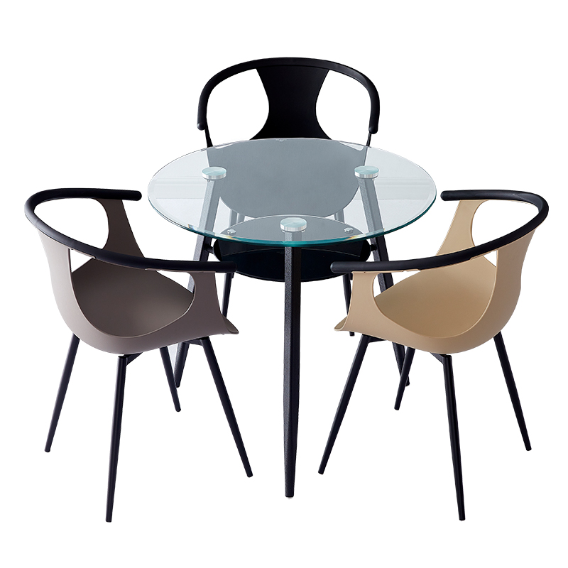 钢化玻璃桌子休息区接待小圆桌店奶茶门店休闲洽谈桌椅