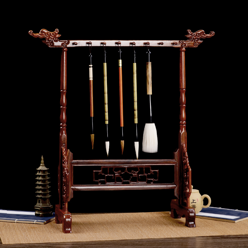 红木实木毛笔架笔挂花梨木红酸枝龙头毛笔挂书法用品