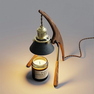 复古实木香薰融蜡台灯中古卧室床头灯侘寂风创意书房氛围灯i