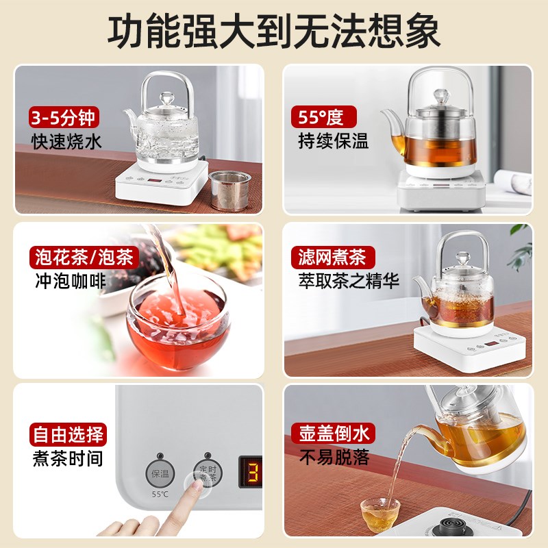 茶皇子玻璃煮茶壶智能电热烧水提梁壶泡茶专用茶具家用小型电茶炉