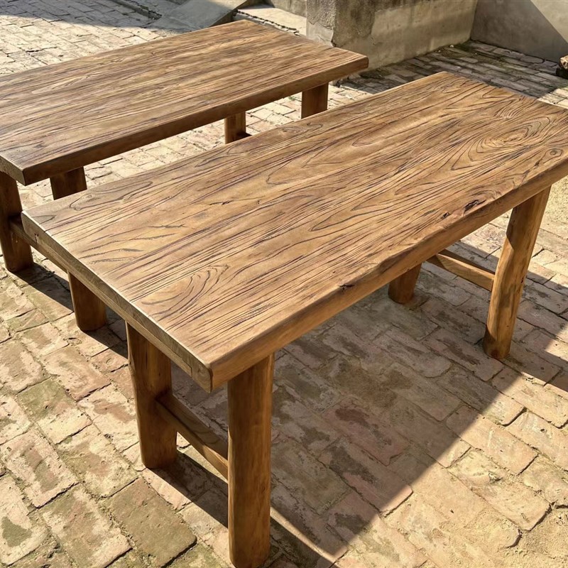 老榆木茶桌实木餐桌复古长桌办公书桌原木吧台民宿实木板定制