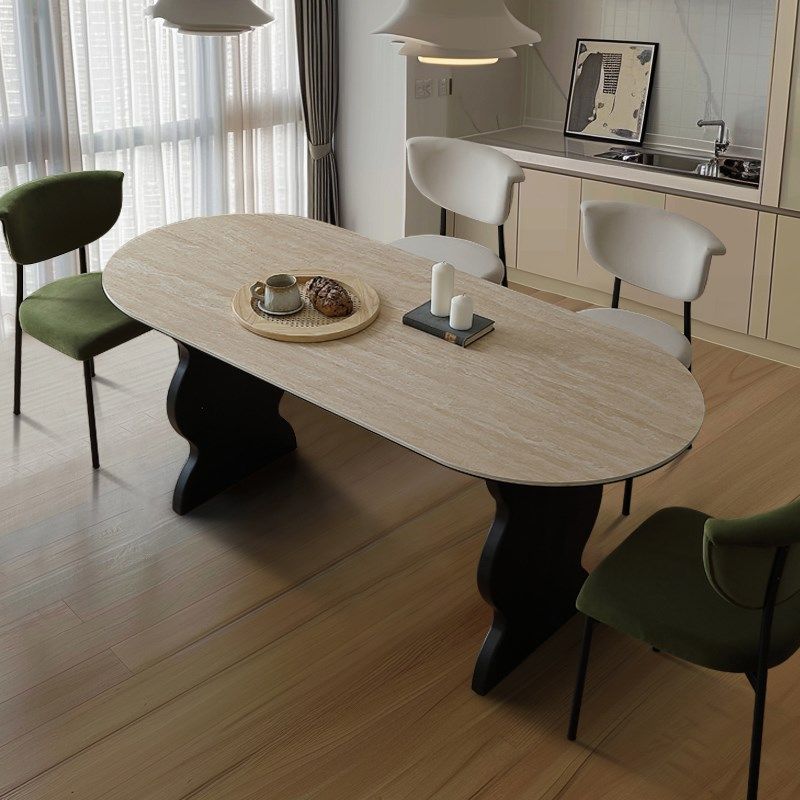 法式复古风餐桌椅长方形白蜡木诧寂风实木饭桌洞石岩板半圆桌子,住宅家具,岩板餐桌,淘宝优惠券,粉丝福利购,淘宝优惠卷