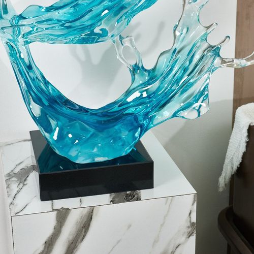 现代简约透明树脂雕塑装饰艺术创意浪花摆件风生水起酒店大堂玄关