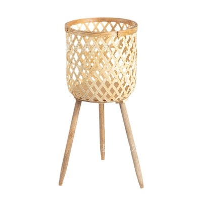 木质客厅落地式藤编衣篓可装植物阳台花盆花架装饰竹藤编织篮子