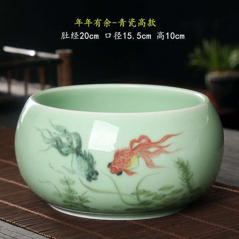 陶瓷手绘水培花盆家用客厅桌面鱼缸水养荷花缸水仙碗莲铜钱草花盆