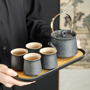 家用一壶二杯茶盘小型陶瓷R茶壶定制泡茶套组 青石釉功夫茶具套装