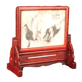 红木实木中堂家居古典屏风插屏酸枝大理石画复古明式台屏