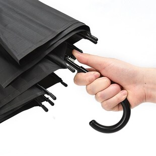 黑色雨伞直杆骨弯钩手半自动晴雨两用黑伞长全黑