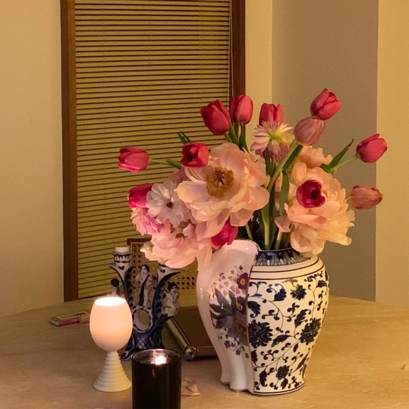 周冬雨同款sele中西合壁花瓶高级感骨瓷花器入户玄关摆件客厅摆设