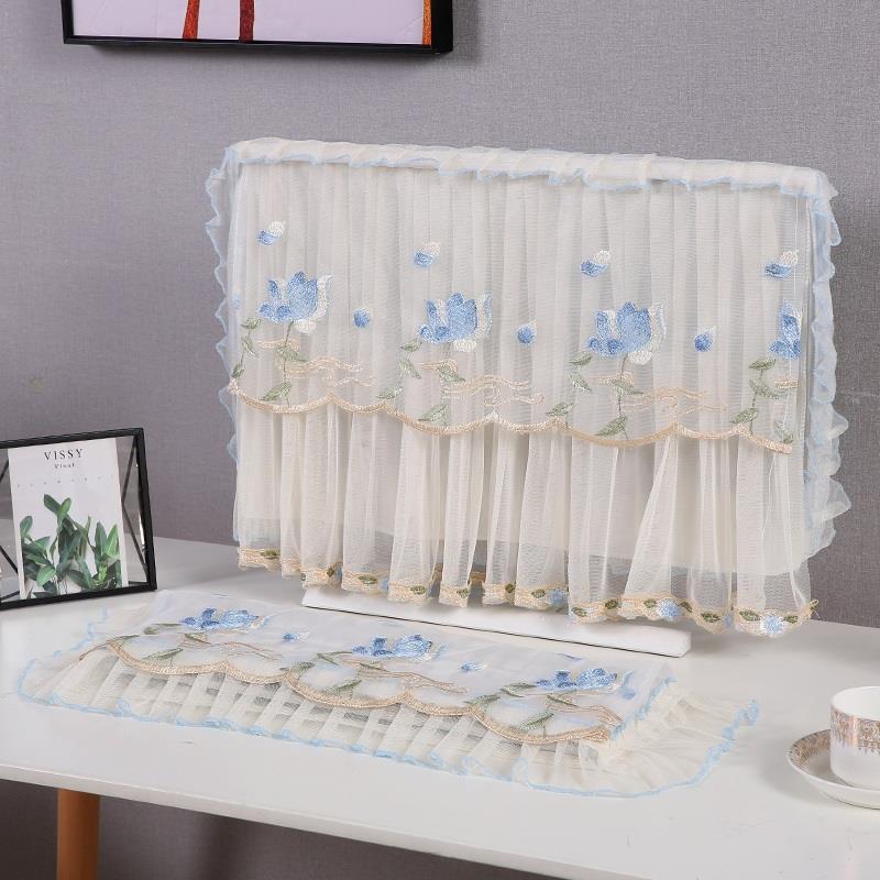 电脑布桌防尘盖布不取套台式机显示器装饰罩田园蕾丝桌面布一体机