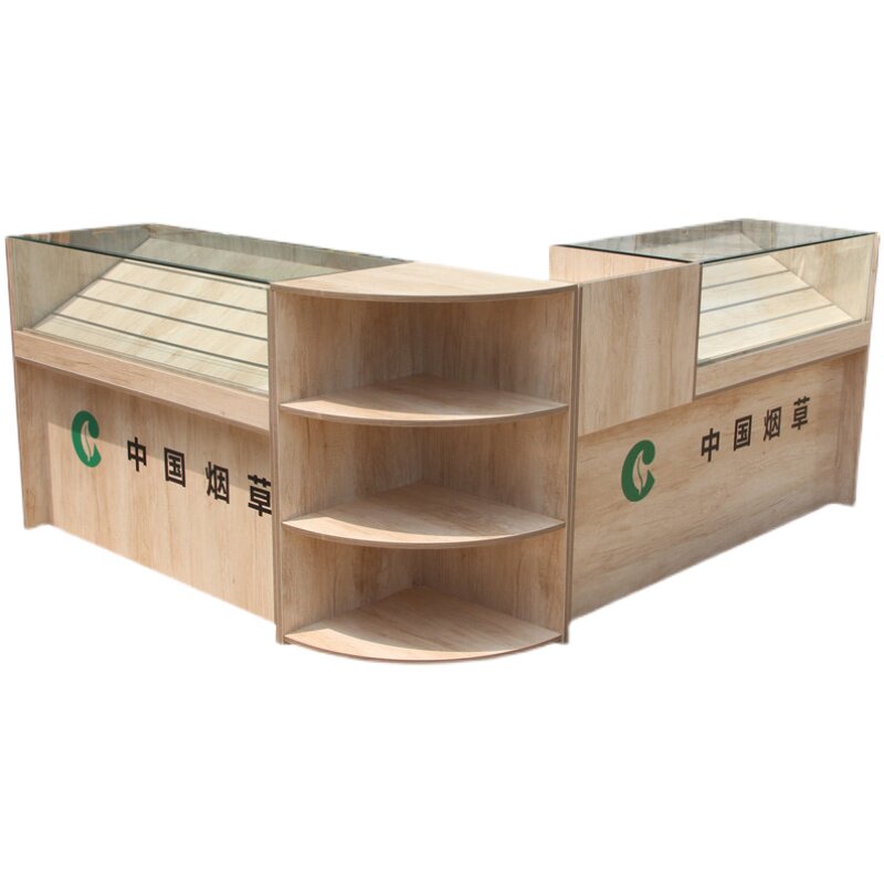 超市便利店转角玻璃柜收银台一体烟柜多功能木质推拉烟草展示柜台