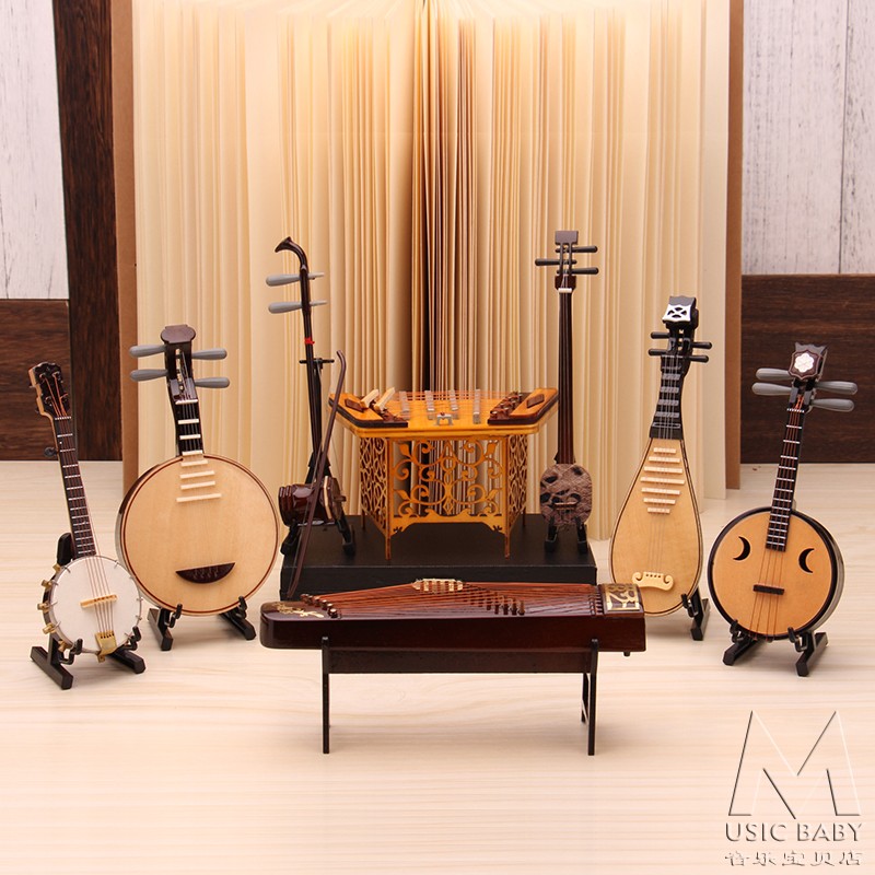 京韵大鼓民乐竹笛迷你模型摆件古筝二胡中阮月琴琵琶扬琴三弦古琴