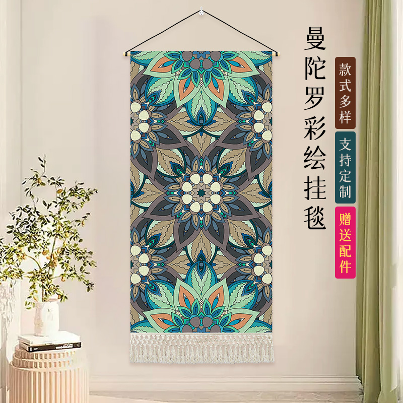 波西米亚玄关挂画布艺民宿酒店装饰画客厅背景墙挂毯卧室床头布画图片