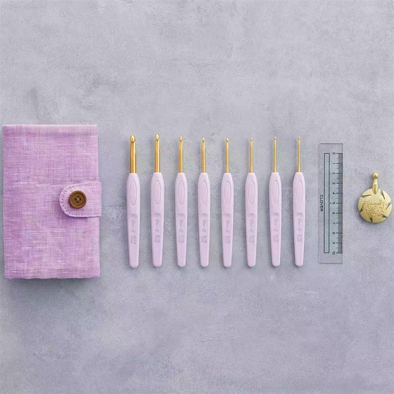 Clover进口可乐牌钩针毛线编织工具薰衣草限定款中粗钩针装