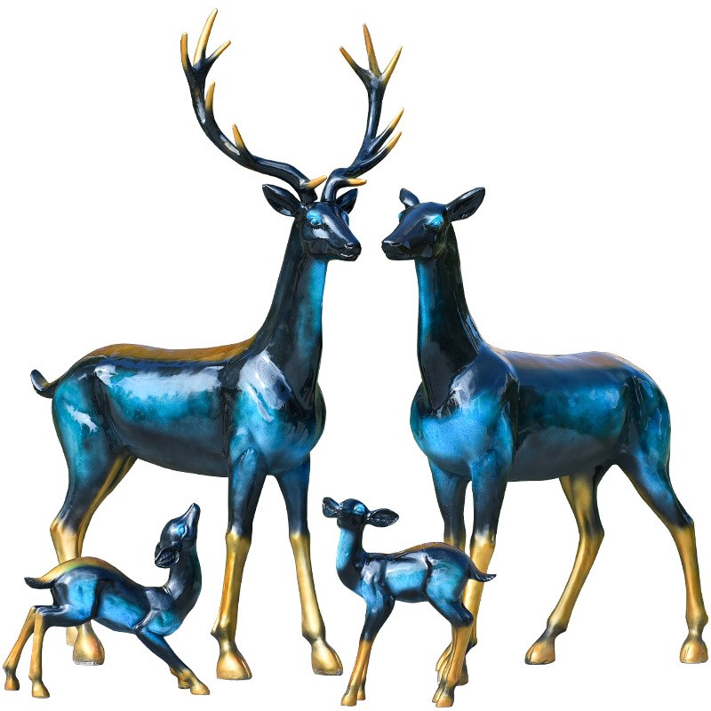 鎏金梅花鹿户外公园商场步行街小区景观玻璃钢雕塑仿真动物摆件