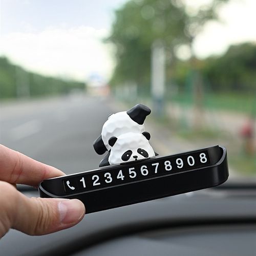 新款木雕风熊猫临时停车号码牌车载移车电话挪车牌汽车装饰品摆件