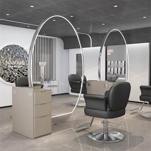 网红理发店镜台发廊专用简约美发店落地双面镜台带灯柜子一体镜子