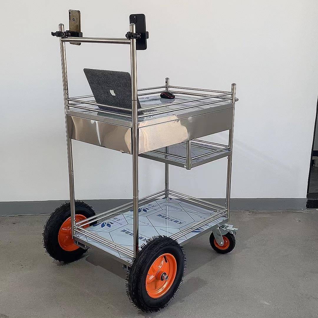 大小轮不锈钢可拆卸户外网红直播小推车带轮可携式置物架摆摊工具