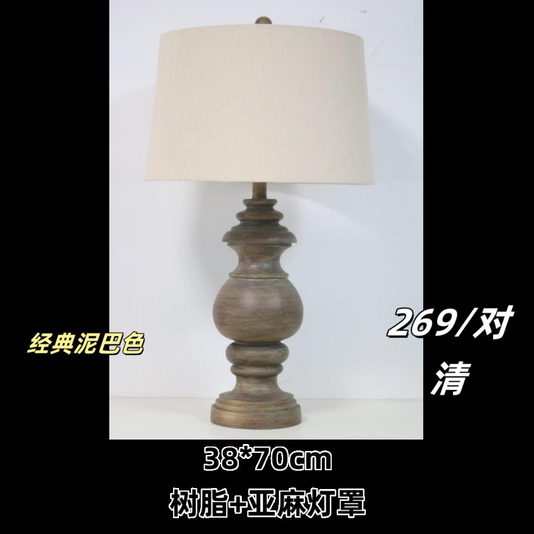 欧式农舍复古台灯仿雕刻树脂灯具别墅客厅书房卧室床头灯陶瓷玻璃