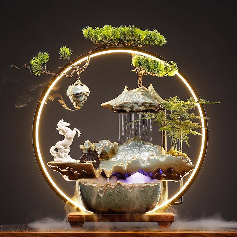 自带过滤小鱼缸流水摆件循环水客厅办公室装饰品桌面乔迁新家礼物