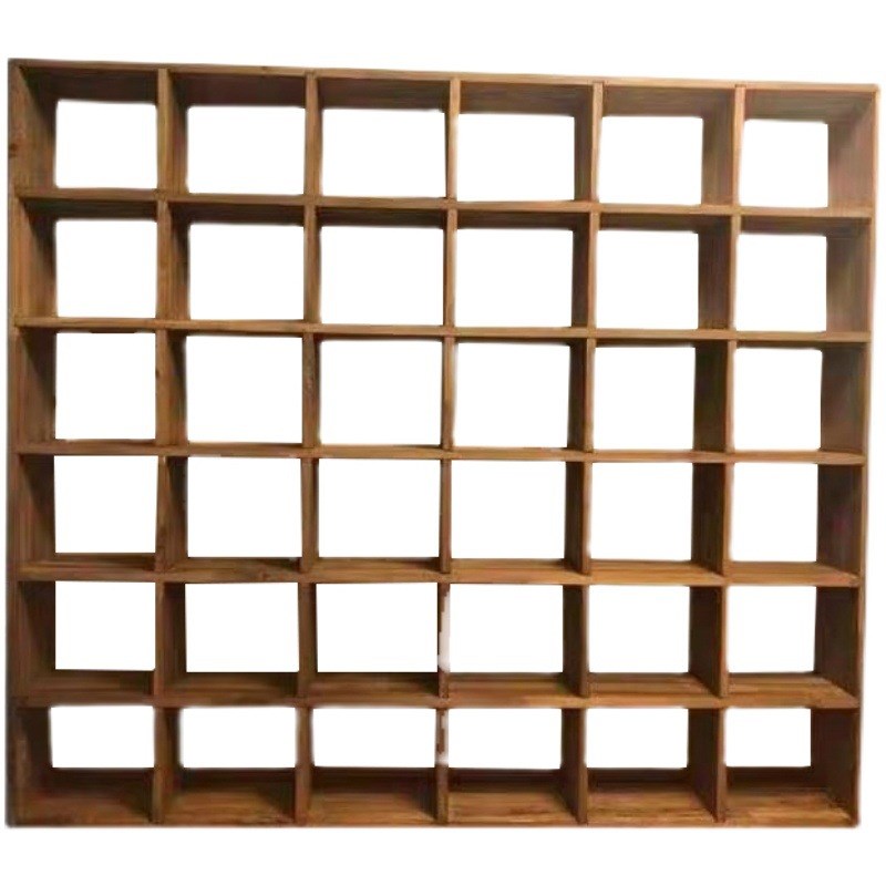 原木书架老榆木整墙格子架可订隔断客厅实木书柜可订满墙收纳书架